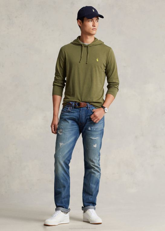 mørk salvie Mænd Ralph Lauren jersey t-shirt med hætte Z426B305