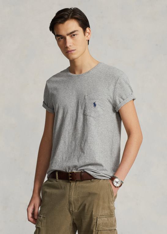 mørk vintage lyng Mænd Ralph Lauren brugerdefineret slim fit jersey lomme t-shirt Z426B315