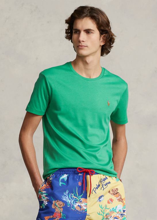 optisk grøn Mænd Ralph Lauren klassisk pasform blød bomulds t-shirt med rund hals Z426B1276