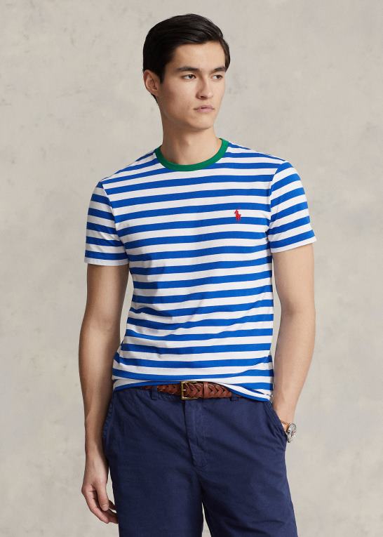 pacific royal/hvid Mænd Ralph Lauren tilpasset slim fit stribet jersey t-shirt Z426B519