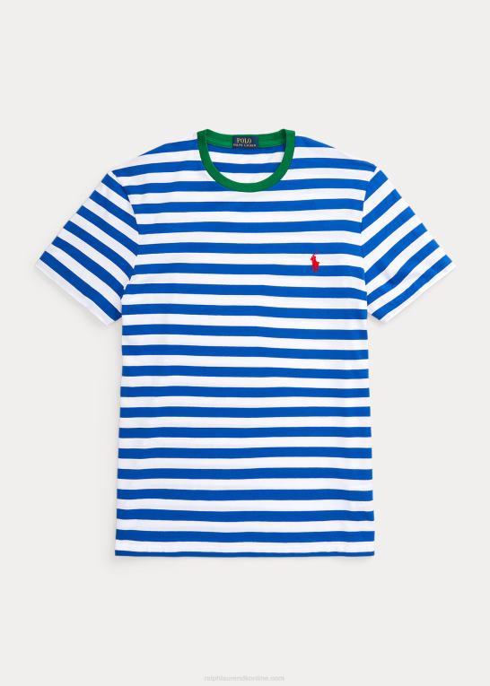 pacific royal/hvid Mænd Ralph Lauren tilpasset slim fit stribet jersey t-shirt Z426B519