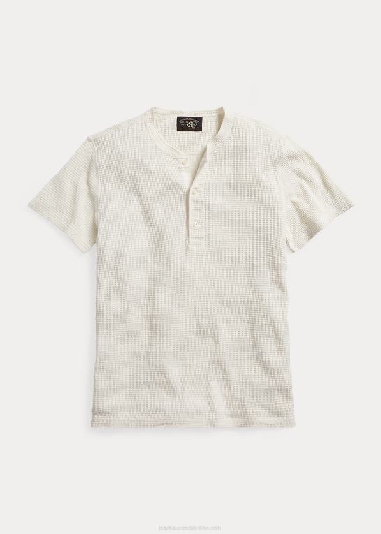 papir hvidt Mænd Ralph Lauren vaffelstrikket kortærmet henley skjorte Z426B1705