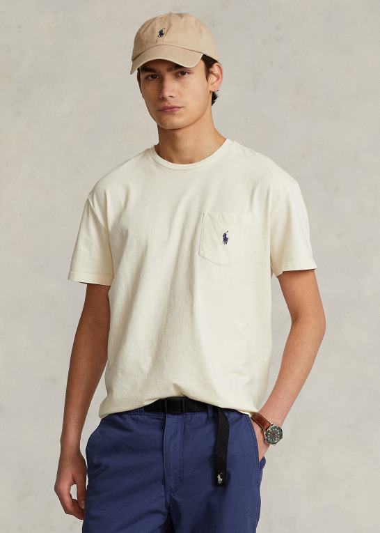 pergament creme Mænd Ralph Lauren klassisk pasform bomuld-linned lomme t-shirt Z426B8563