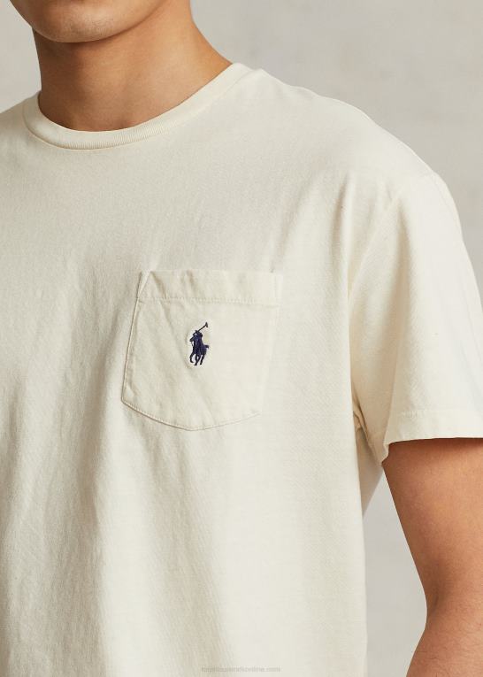 pergament creme Mænd Ralph Lauren klassisk pasform bomuld-linned lomme t-shirt Z426B8563