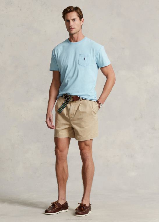 pudder blå Mænd Ralph Lauren klassisk pasform bomuld-linned lomme t-shirt Z426B373