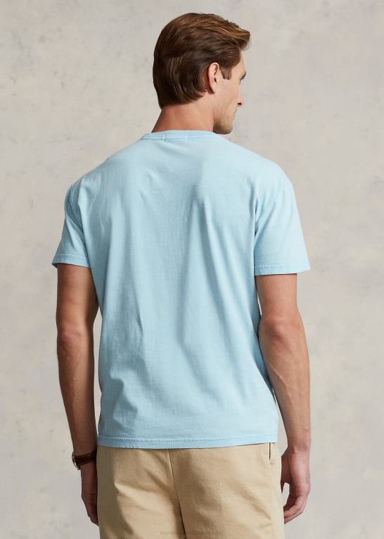 pudder blå Mænd Ralph Lauren klassisk pasform bomuld-linned lomme t-shirt Z426B373