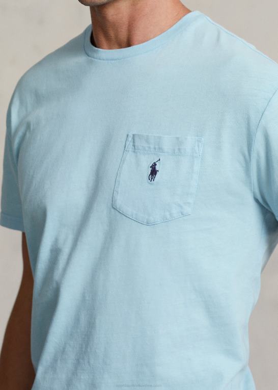 pudder blå Mænd Ralph Lauren klassisk pasform bomuld-linned lomme t-shirt Z426B373