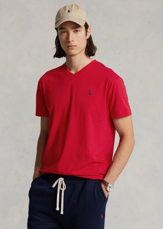 rl 2000 rød Mænd Ralph Lauren klassisk pasform jersey t-shirt med v-hals Z426B210