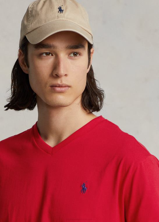 rl 2000 rød Mænd Ralph Lauren klassisk pasform jersey t-shirt med v-hals Z426B210