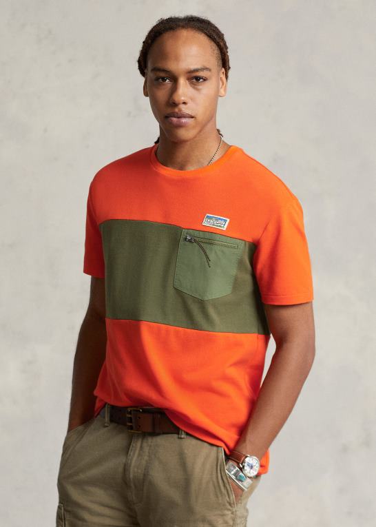 sejlende orange multi Mænd Ralph Lauren klassisk pasform mesh utility t-shirt Z426B8518