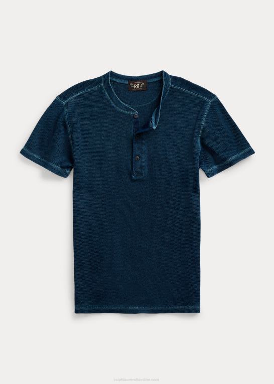 skyllet blå indigo Mænd Ralph Lauren vaffelstrikket kortærmet henley skjorte Z426B1765
