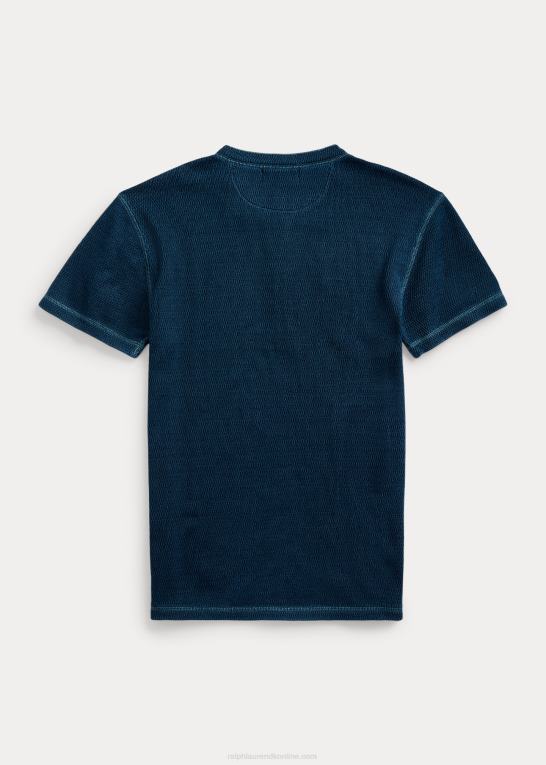 skyllet blå indigo Mænd Ralph Lauren vaffelstrikket kortærmet henley skjorte Z426B1765