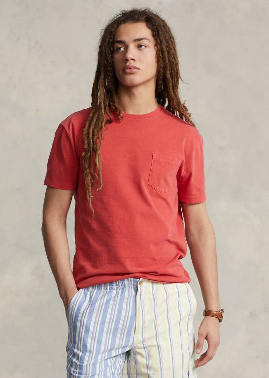 stolpe rød Mænd Ralph Lauren klassisk pasform jersey lomme t-shirt Z426B941