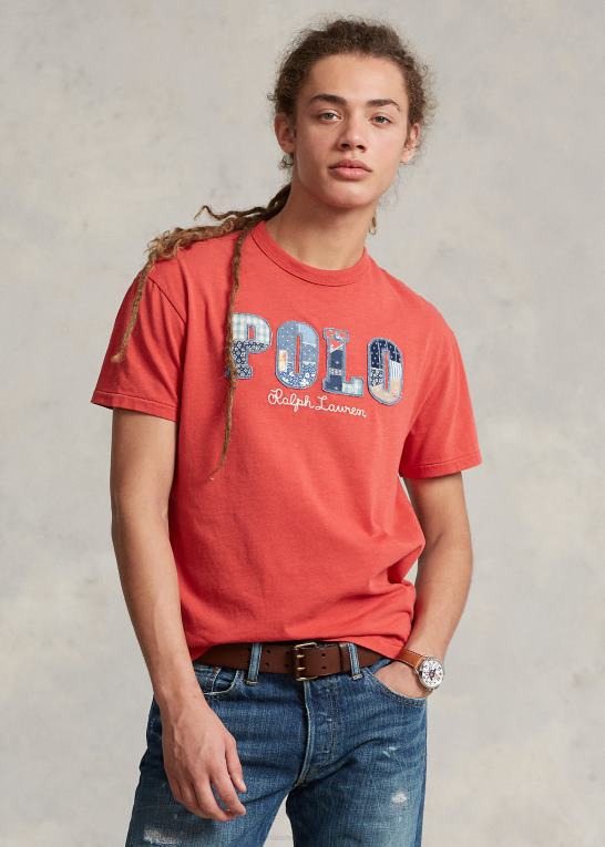 stolpe rød Mænd Ralph Lauren klassisk pasform logo jersey t-shirt Z426B763