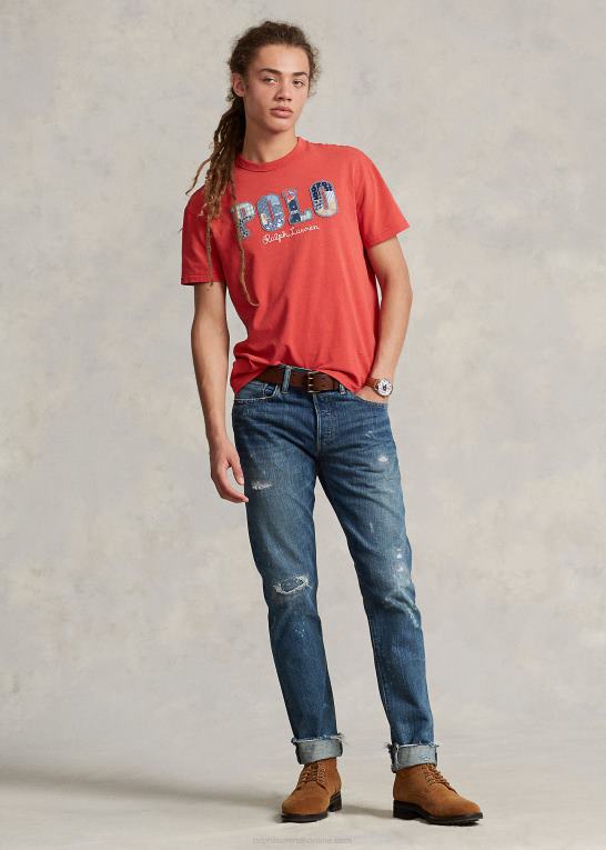 stolpe rød Mænd Ralph Lauren klassisk pasform logo jersey t-shirt Z426B763