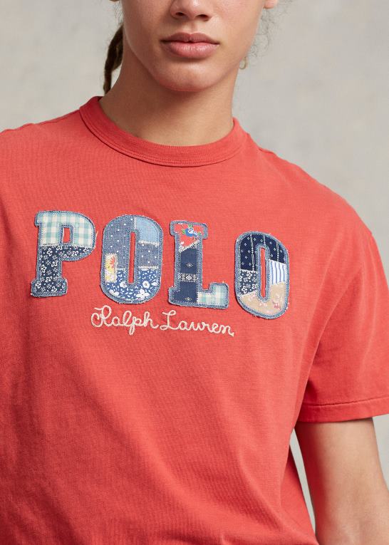 stolpe rød Mænd Ralph Lauren klassisk pasform logo jersey t-shirt Z426B763