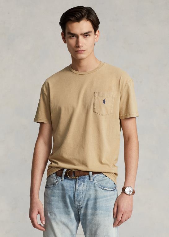 vintage kaki Mænd Ralph Lauren klassisk pasform bomuld-linned lomme t-shirt Z426B8562