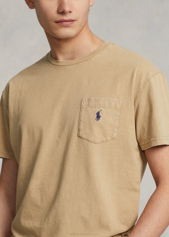 vintage kaki Mænd Ralph Lauren klassisk pasform bomuld-linned lomme t-shirt Z426B8562