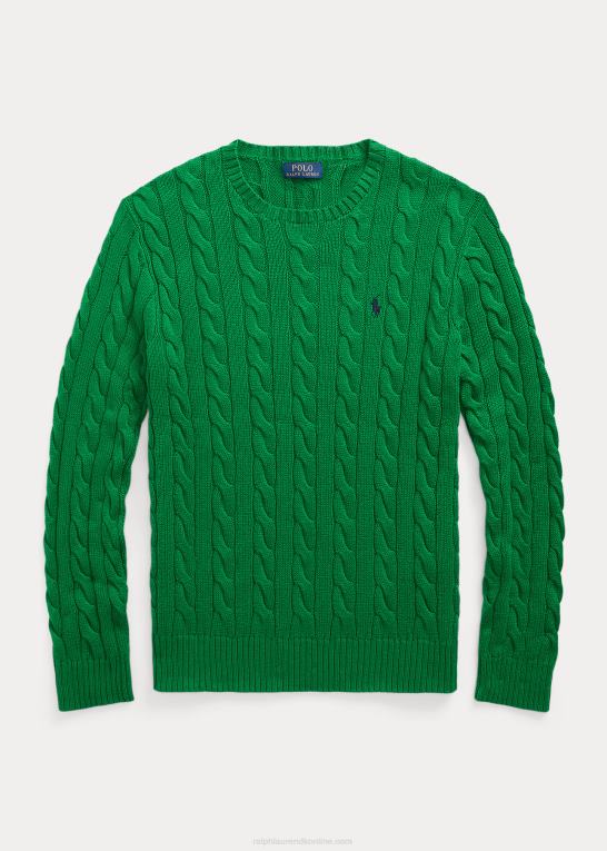 atletisk grøn Mænd Ralph Lauren kabelstrikket bomuldstrøje Z426B8411