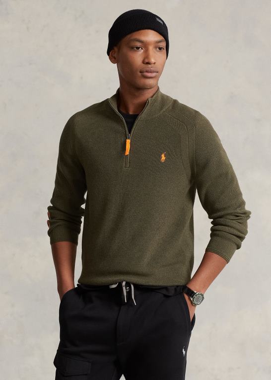 baldakin olivenlyng Mænd Ralph Lauren ydeevne sweater med kvart lynlås Z426B8589