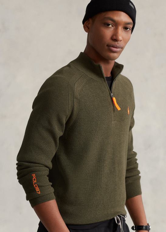 baldakin olivenlyng Mænd Ralph Lauren ydeevne sweater med kvart lynlås Z426B8589
