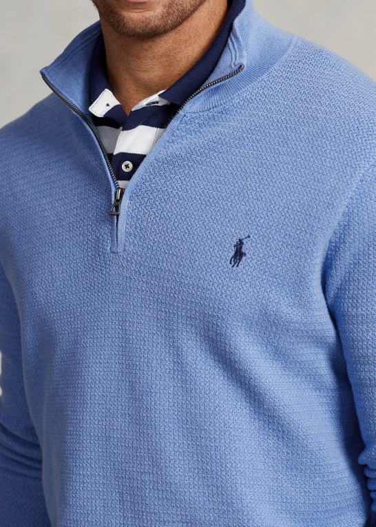 blød kongelyng Mænd Ralph Lauren tekstureret bomuldstrøje med kvart lynlås Z426B1804