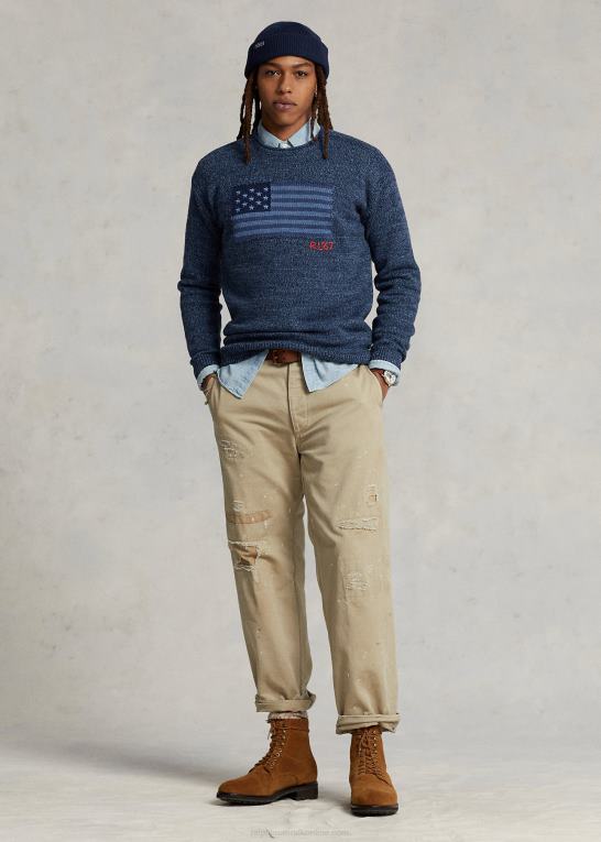 blå mergel Mænd Ralph Lauren flag bomuldstrøje med rullekrave Z426B1085