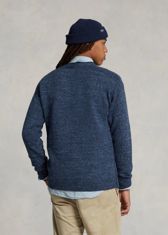 blå mergel Mænd Ralph Lauren flag bomuldstrøje med rullekrave Z426B1085