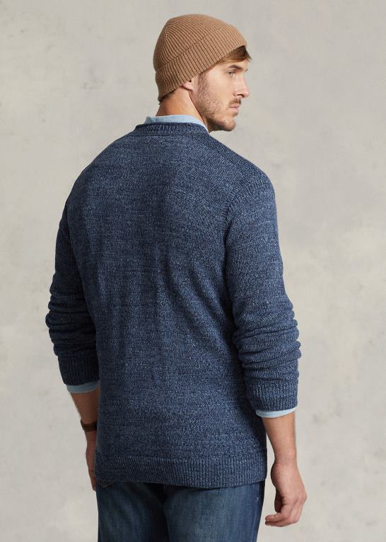 blå mergel Mænd Ralph Lauren flag bomuldstrøje med rullekrave Z426B1807