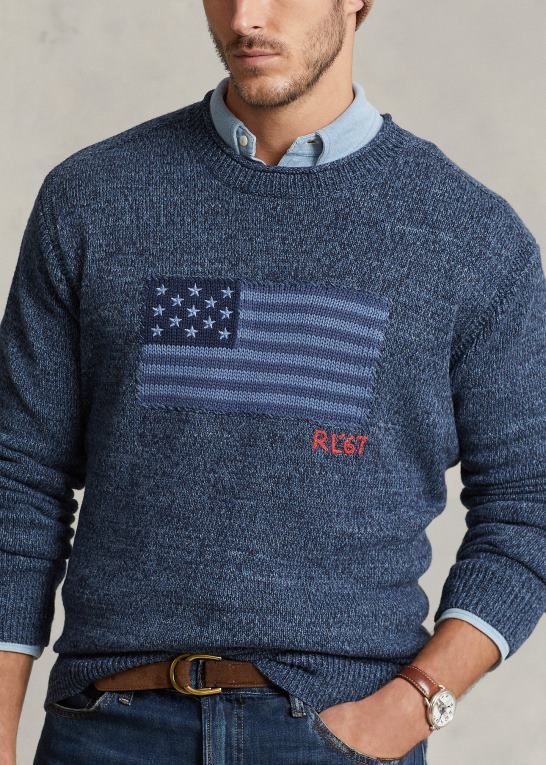 blå mergel Mænd Ralph Lauren flag bomuldstrøje med rullekrave Z426B1807