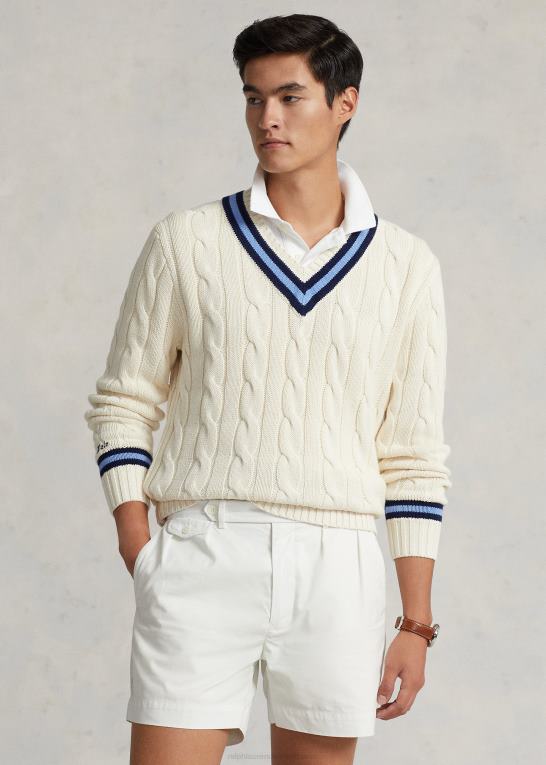 creme m/marine stribe Mænd Ralph Lauren den ikoniske crickettrøje Z426B8380