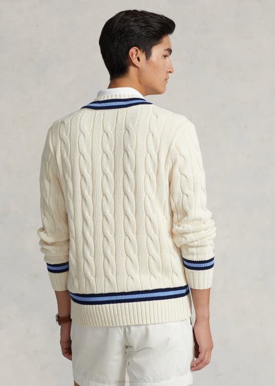 creme m/marine stribe Mænd Ralph Lauren den ikoniske crickettrøje Z426B8380