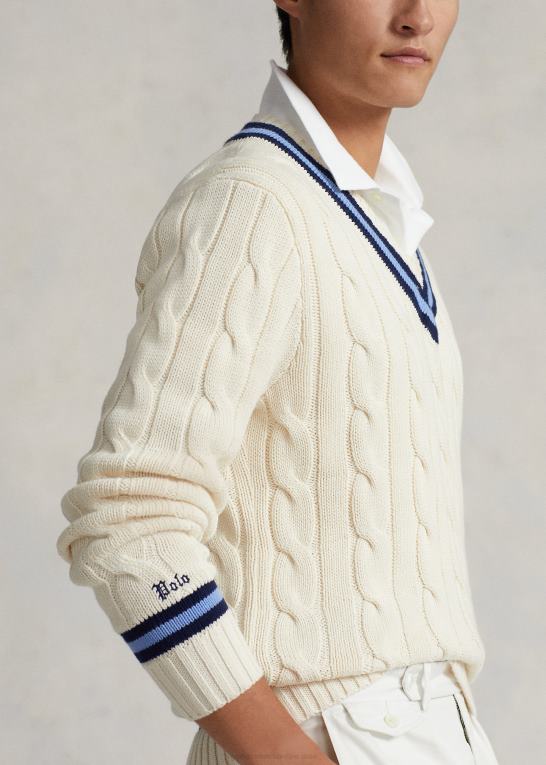 creme m/marine stribe Mænd Ralph Lauren den ikoniske crickettrøje Z426B8380