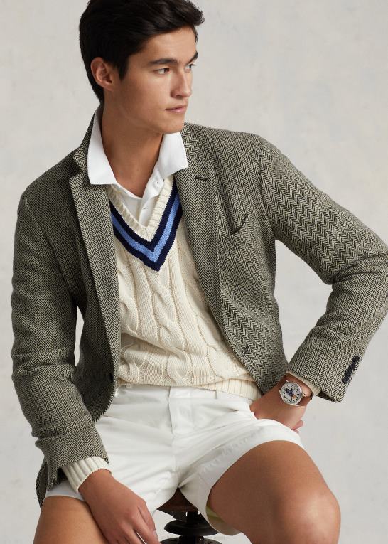 creme m/marine stribe Mænd Ralph Lauren den ikoniske crickettrøje Z426B8380