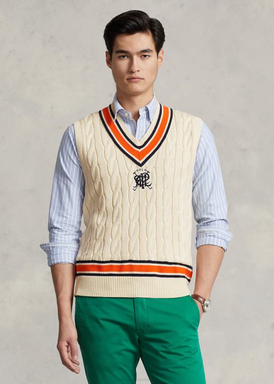 creme multi Mænd Ralph Lauren crest bomuld cricket vest Z426B897