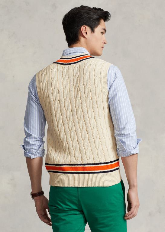 creme multi Mænd Ralph Lauren crest bomuld cricket vest Z426B897