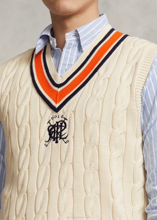 creme multi Mænd Ralph Lauren crest bomuld cricket vest Z426B897