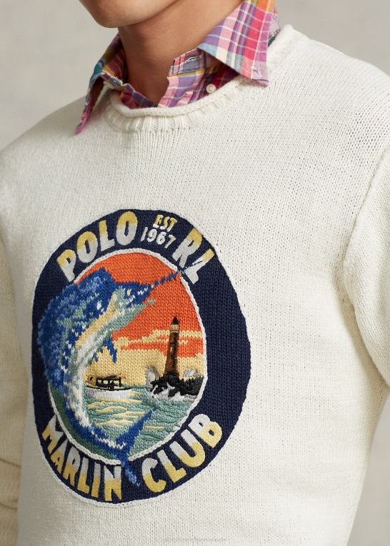 creme multi Mænd Ralph Lauren grafisk sweater i bomuld-hør Z426B8609