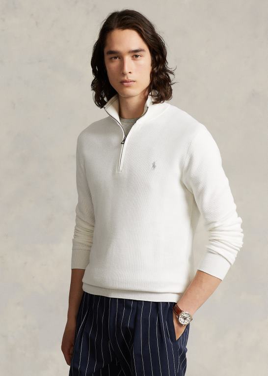 dækvask hvid Mænd Ralph Lauren mesh-strikket bomuldstrøje med kvart lynlås Z426B511