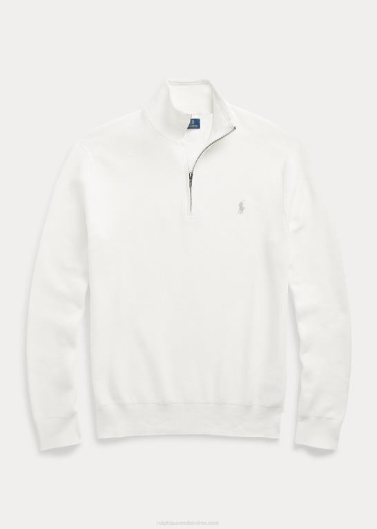 dækvask hvid Mænd Ralph Lauren mesh-strikket bomuldstrøje med kvart lynlås Z426B511