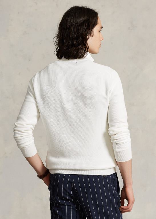 dækvask hvid Mænd Ralph Lauren mesh-strikket bomuldstrøje med kvart lynlås Z426B511