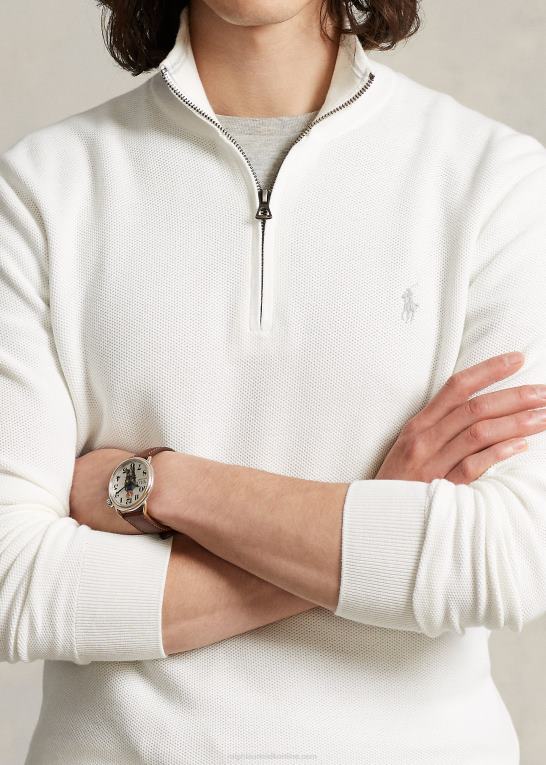 dækvask hvid Mænd Ralph Lauren mesh-strikket bomuldstrøje med kvart lynlås Z426B511