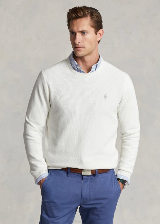 dækvask hvid Mænd Ralph Lauren mesh-strikket bomuldstrøje med rund hals Z426B672