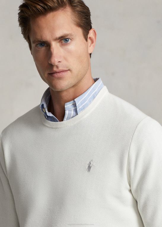 dækvask hvid Mænd Ralph Lauren mesh-strikket bomuldstrøje med rund hals Z426B672