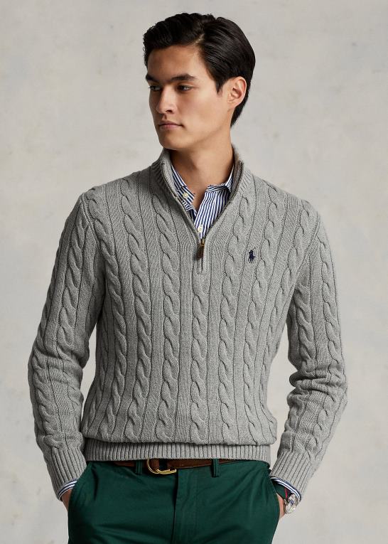 fawn grå lyng Mænd Ralph Lauren kabelstrikket bomuldstrøje Z426B1132