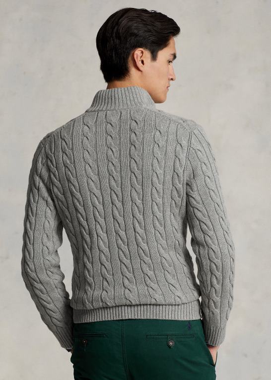fawn grå lyng Mænd Ralph Lauren kabelstrikket bomuldstrøje Z426B1132