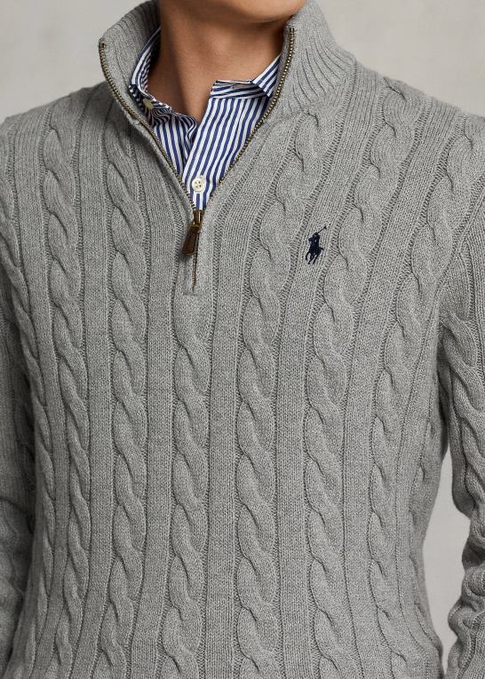 fawn grå lyng Mænd Ralph Lauren kabelstrikket bomuldstrøje Z426B1132