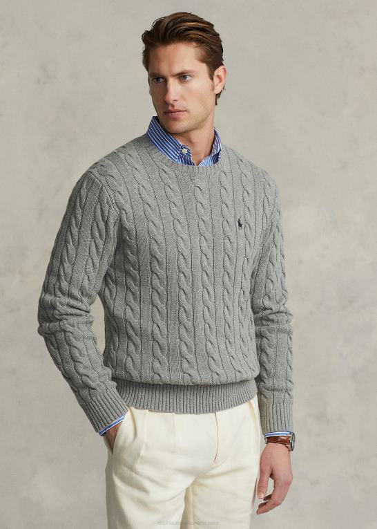 fawn grå lyng Mænd Ralph Lauren kabelstrikket bomuldstrøje Z426B8414