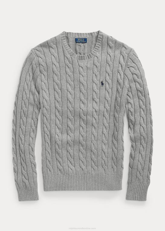 fawn grå lyng Mænd Ralph Lauren kabelstrikket bomuldstrøje Z426B8414