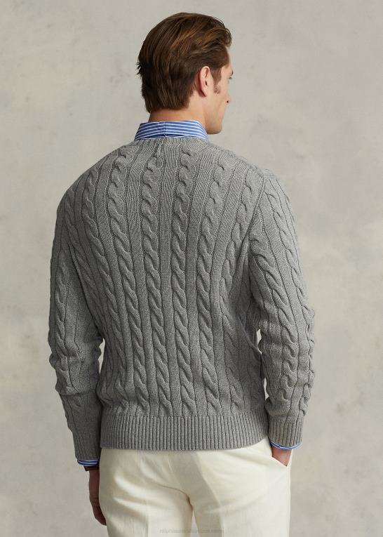 fawn grå lyng Mænd Ralph Lauren kabelstrikket bomuldstrøje Z426B8414